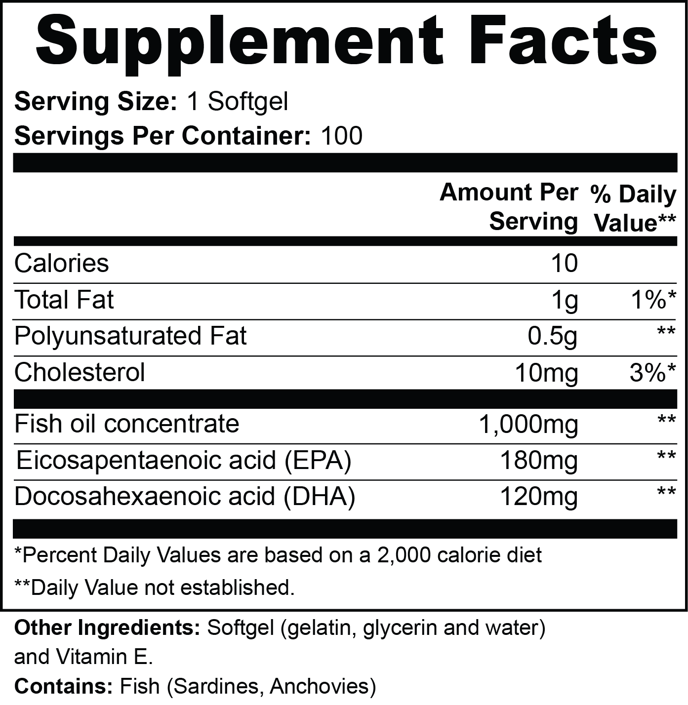 Omega-3 EPA 180mg + DHA 120mg - 100 Ct