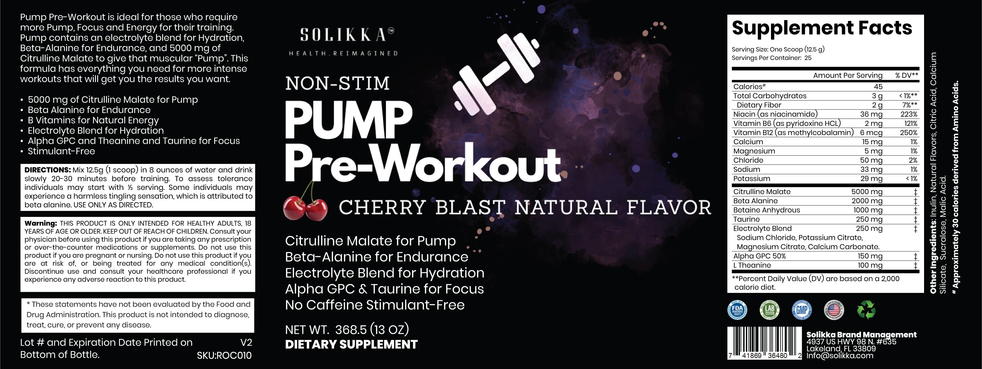 Pump Non-Stim Pre-Workout Cherry Blast 312g w/ Natural Flavor