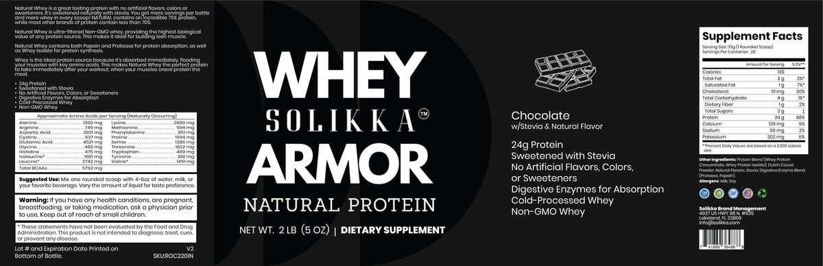 2lb Whey Armor Natural Protein Chocolate w/Stevia & Natural Flavor Non-GMO