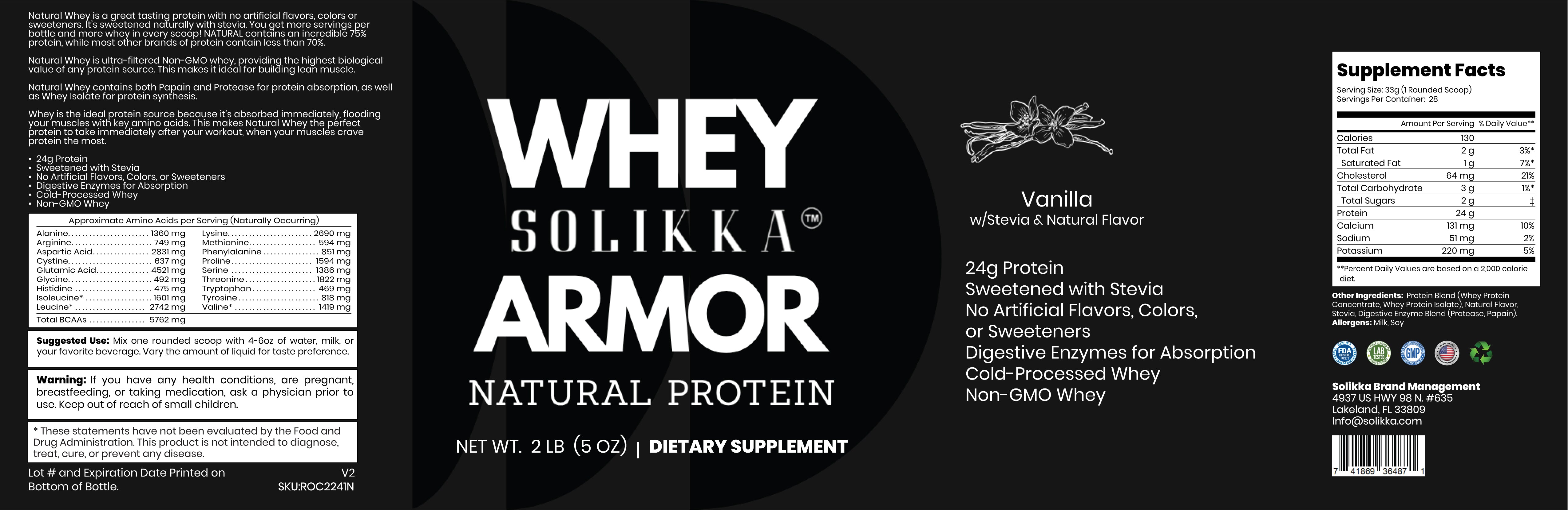 2lb Whey Armor Natural Protein Vanilla w/Stevia & Natural Flavor Non-GMO