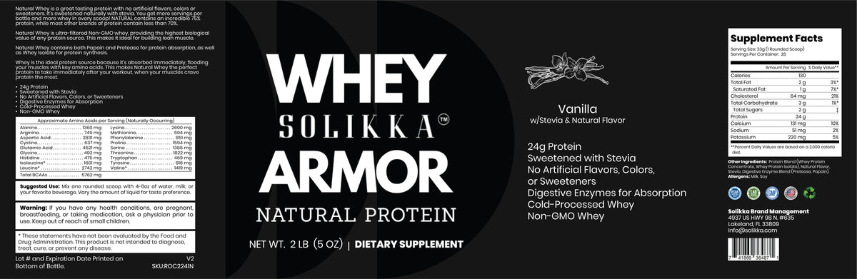 2lb Whey Armor Natural Protein Vanilla w/Stevia & Natural Flavor Non-GMO