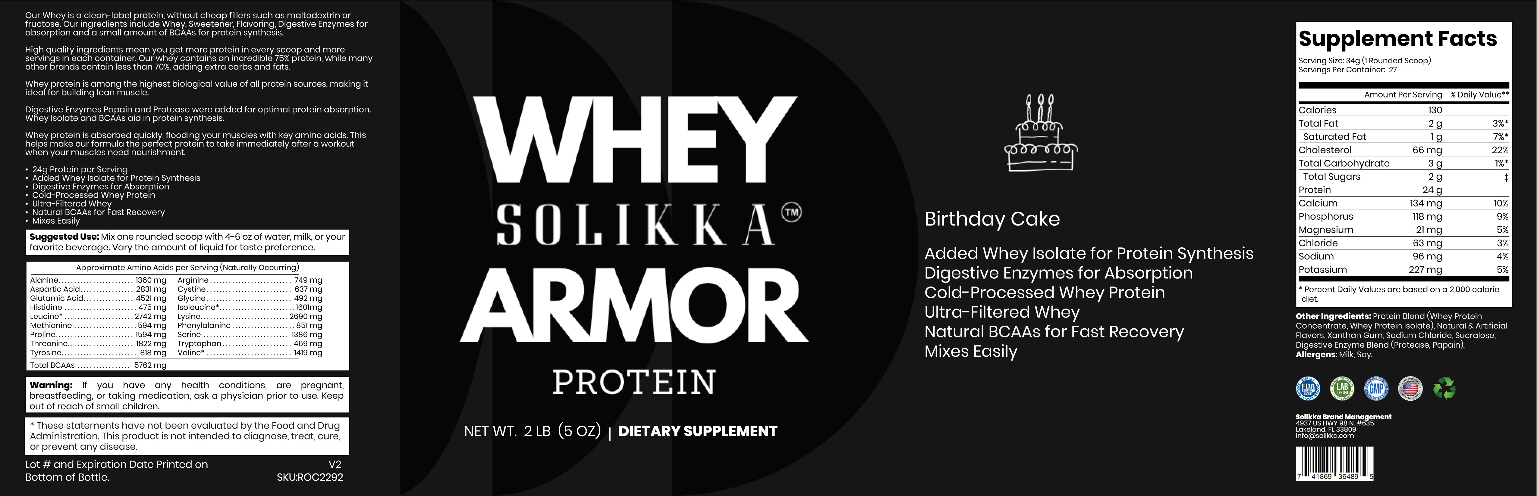 2lb Whey Armor Protein Birthday Cake