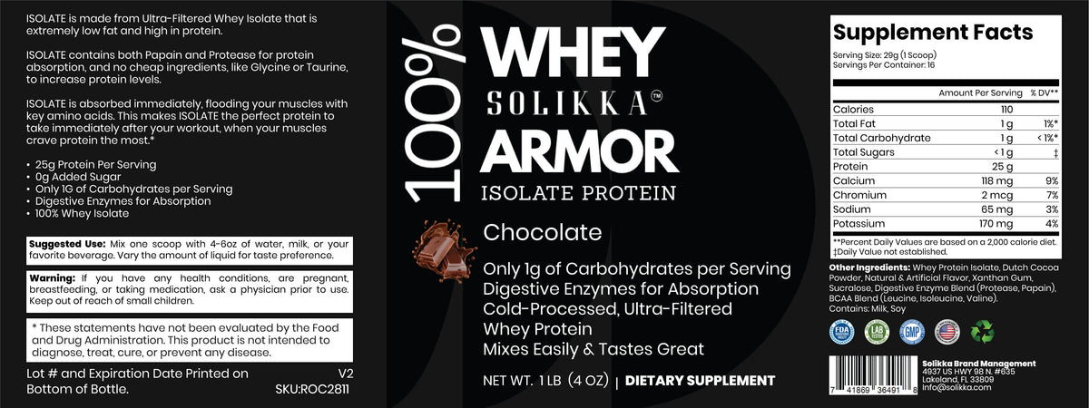 1lb 100% Whey Armor Isolate Protein Chocolate