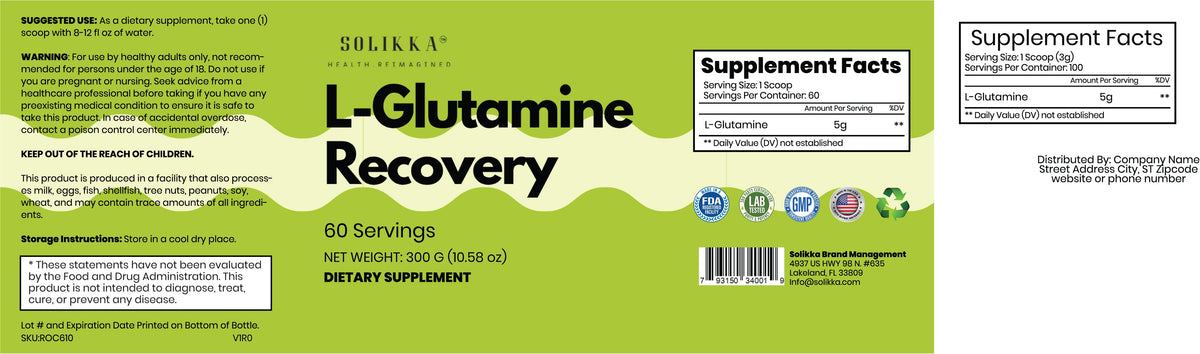 L-Glutamine Recovery Powder – 5g Pure L-Glutamine (60 Servings)