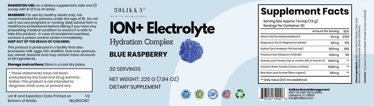 ION+ Electrolyte Hydration Complex – Blue Raspberry (30 Servings)