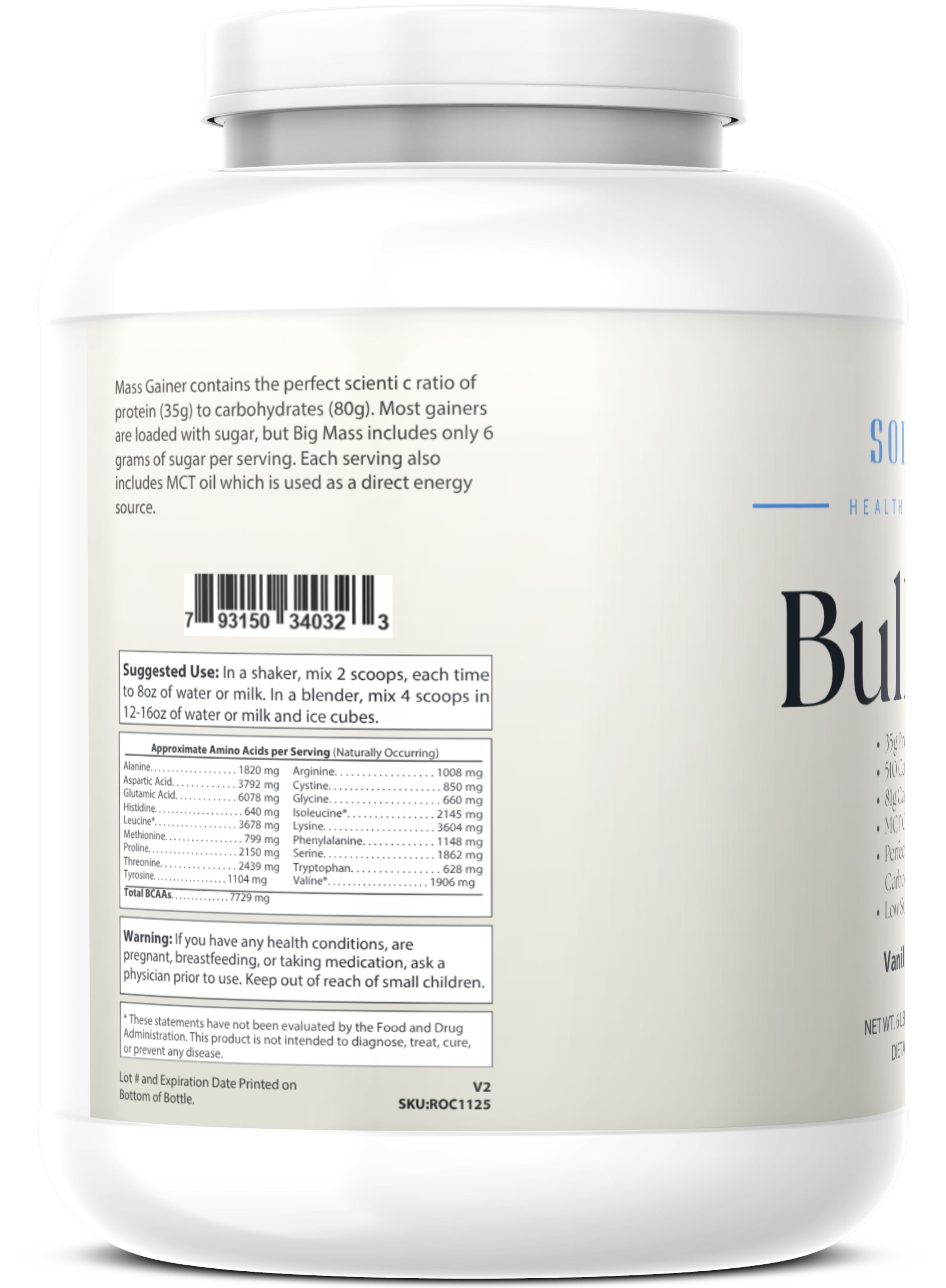 6lb Bulk Up! Mass Gainer Vanilla Milkshake w/Low Sugar