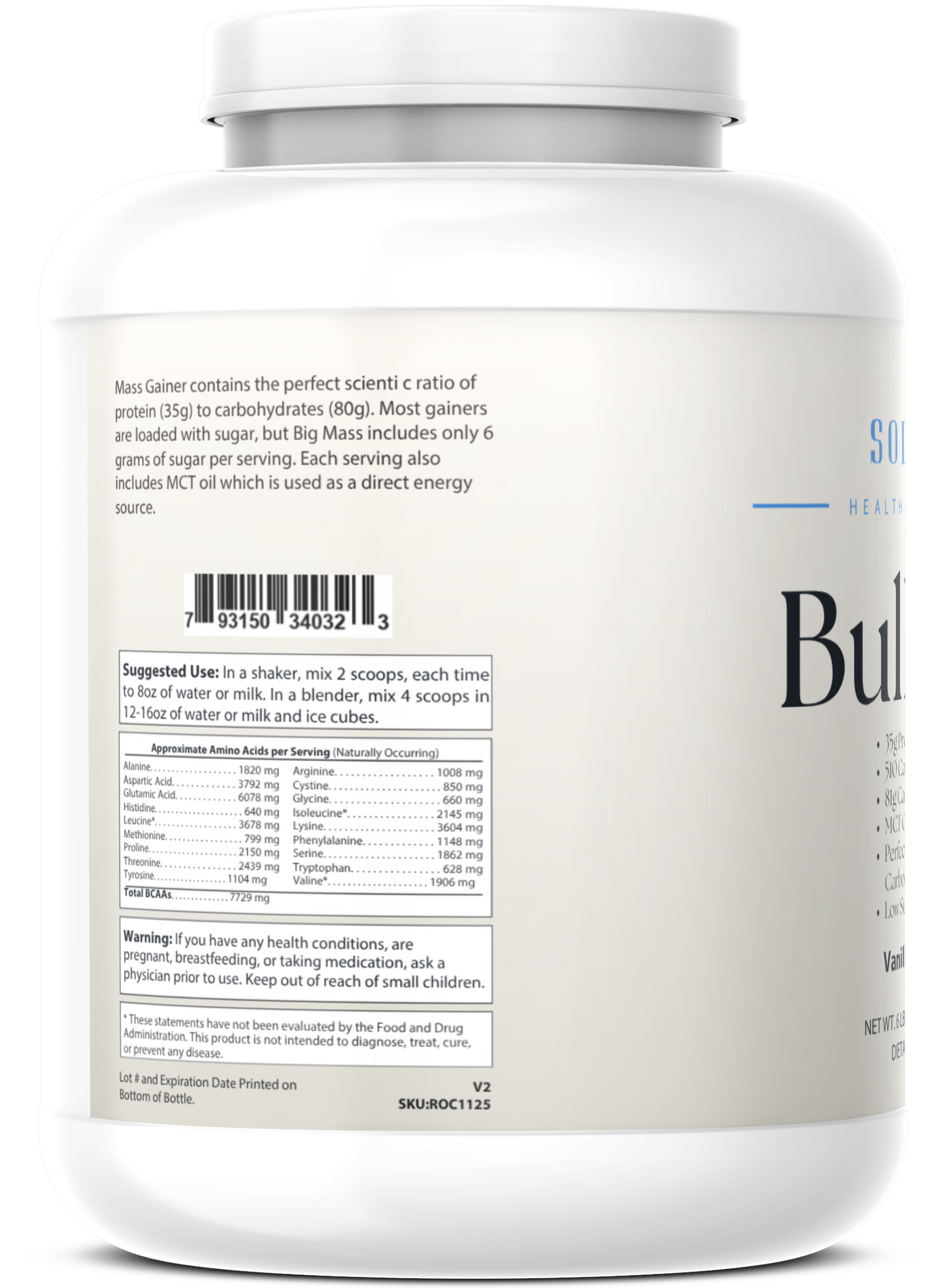 6lb Bulk Up! Mass Gainer Vanilla Milkshake w/Low Sugar