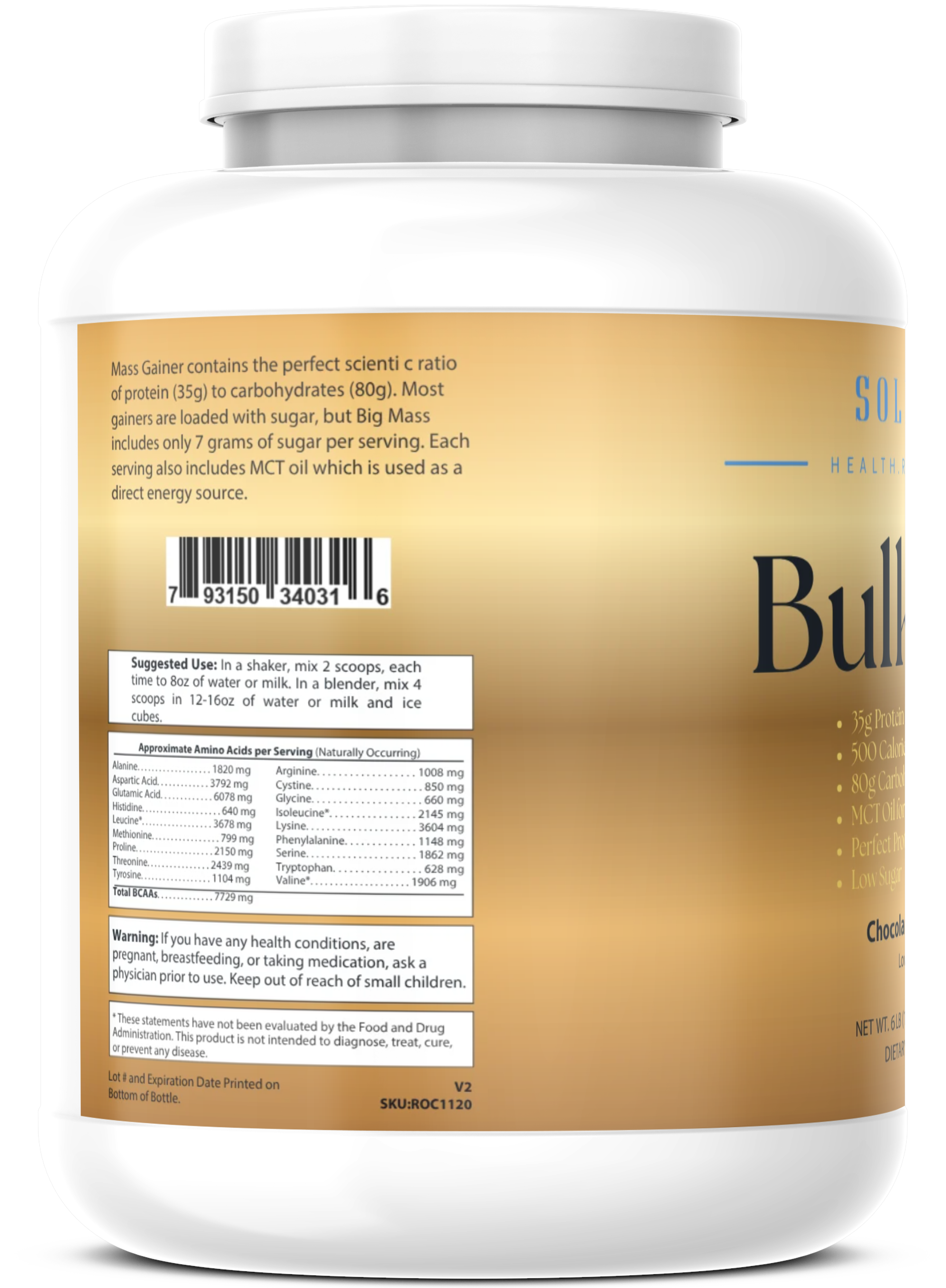 6lb Bulk Up! Mass Gainer Chocolate Milkshake w/Low Sugar