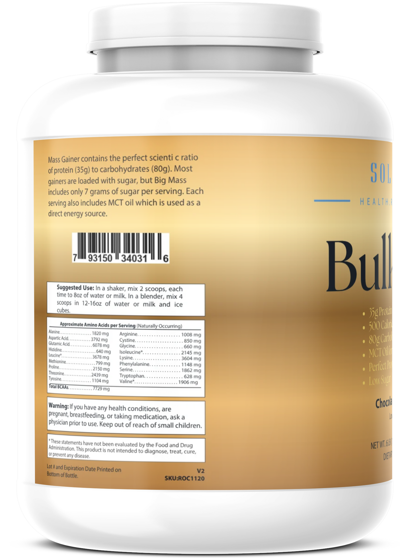 6lb Bulk Up! Mass Gainer Chocolate Milkshake w/Low Sugar